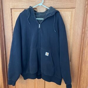 Carhartt black full zipper, fleece lined hood sweater